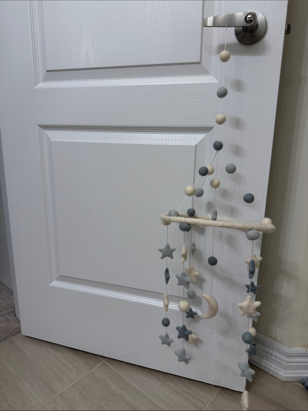 Neutral Felt Star & Moon Hanging Mobile